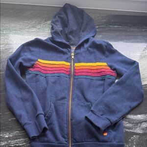 Aviator Nation Kids Hoodie - Navy with Rainbow Stripes